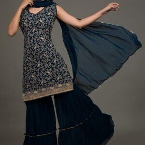 Peacock Blue Threadwork Georgette Salwar Suit