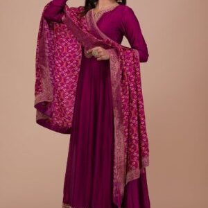 Wine Zariwork Art Silk Readymade Anarkali Suit