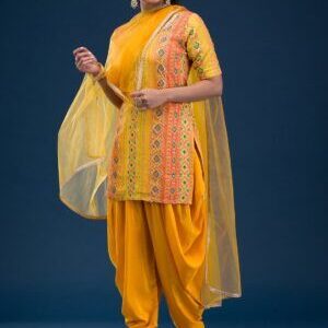 Yellow Printed Georgette Readymade Salwar Suit