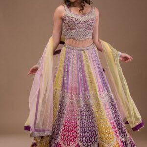 Lavender Mirrorwork Georgette Readymade Lehenga
