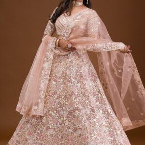 Mauve Threadwork Net Readymade Lehenga