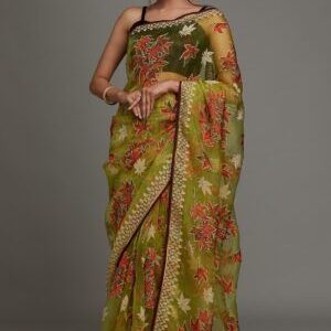 Mehendi Georgette Designer Saree